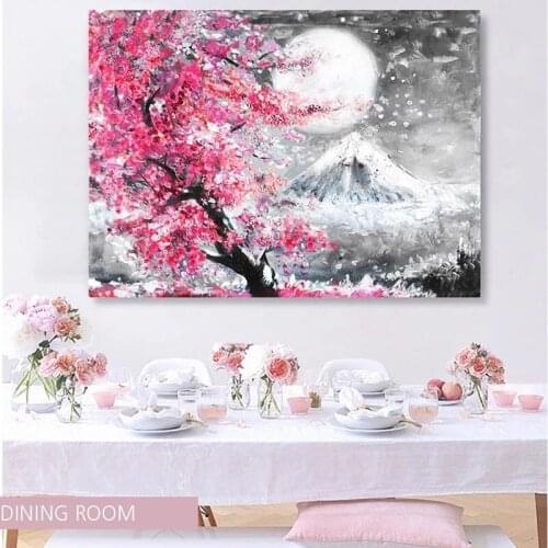 Japan Mount Fuji Cherry Blossom Canvas Painting Modern Landscape Wall Art Picture For Living Room Posters and Prints Cuadros