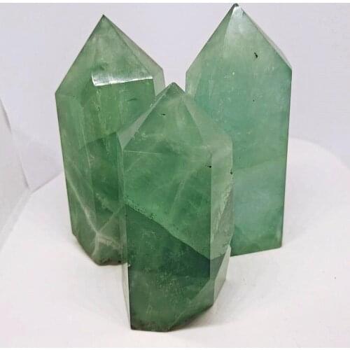 Natural green fluorite obelisk quartz crystal point for healing
