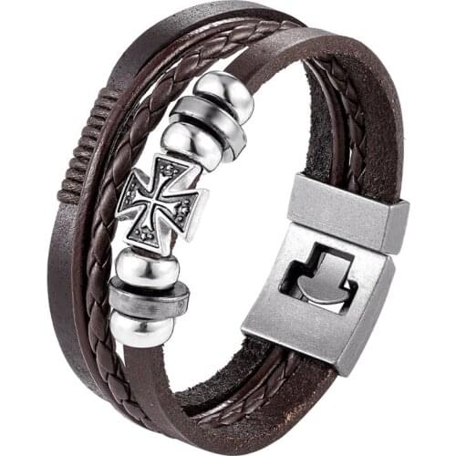 2019 New Fashion Novelty Diy Handmade Leather Bracelet Sporty Multilayer Bandage Brand Link Charm Anchor Bracelets Men Pulseira