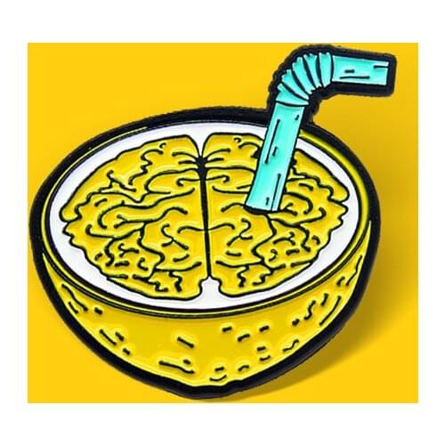 New Cute Yellow Lemon Enamel Pin Brain Organs Yellow Lemon Drinks Brooch Badge Cartoon Jewelry Gift for Kids Friends Wholesale