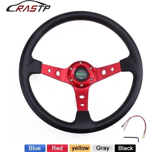 RASTP-14inch 350mm Deep Dish Drifting Steering Wheel Universal PU Aluminum Car Auto Racing Sport Steering Wheel RS-STW020-TP