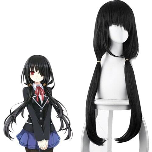 DATE A LIVE Tokisaki Kurumi Cosplay Wig long straight black Synthetic Hair Anime Costume Accessories Halloween Party Wigs