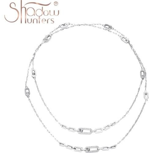 SHADOWHUNTERS Authentic 925 Sterling Silver Move Stone Pendant Long Chain Necklace Shining Zircon Women Body Jewelry Luxury Gift