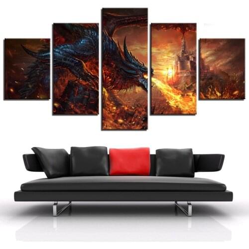 Full Square Round 5D Diy Diamond Painting 5Pieces Fire Dragon Cross Stitch Diamond Embroidery Multi-Picture A267