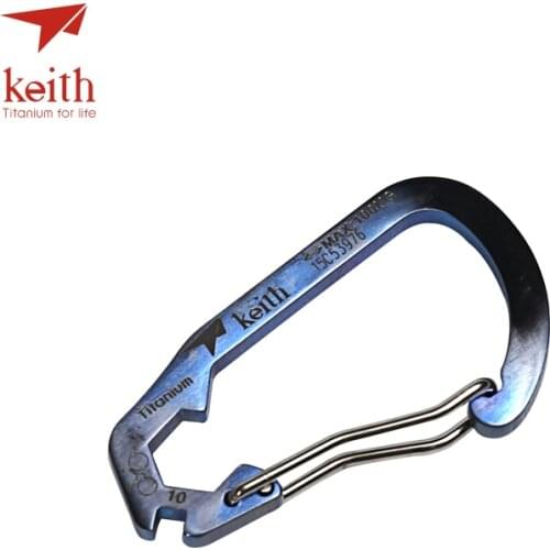 1 Pcs Keith Flat D Shape Titanium Camping Carabiner Buckles Survival Hiking Equipment Hooks Key Chain 4 Colors