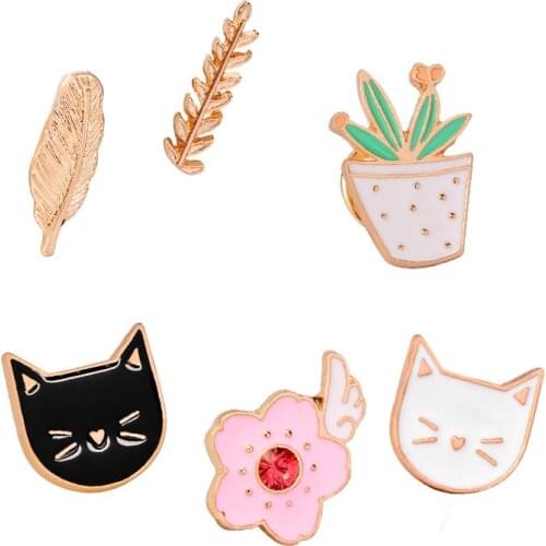 Cartoon Cute Cat Animal Enamel Brooch Pin Badge Leaf Fruits Vegetables Cream Pins Bag Coat Jewelry Brooches For Women Gift
