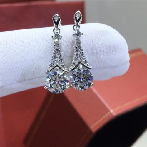 Silver Excellent Cut Diamond Test Past Total 1 Carat D Color Moissanite Arrow Drop Earriings Women Silver 925 Wedding Jewelry