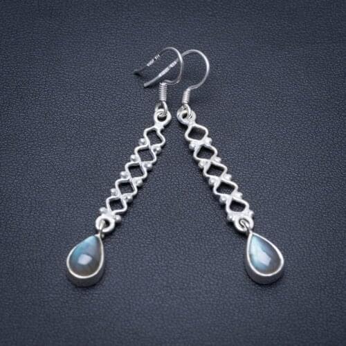 Natural Blue Fire Labradorite Punk Style 925 Sterling Silver Earrings 2" S1464