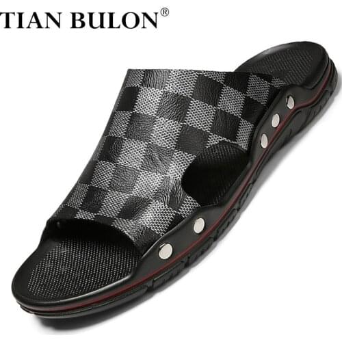 Summer Genuine Leather Mens Slippers Soft-soled Flip-flops Mens Comfortable Home Slipers Anti-slip Beach Shoes Plus Size 38-48