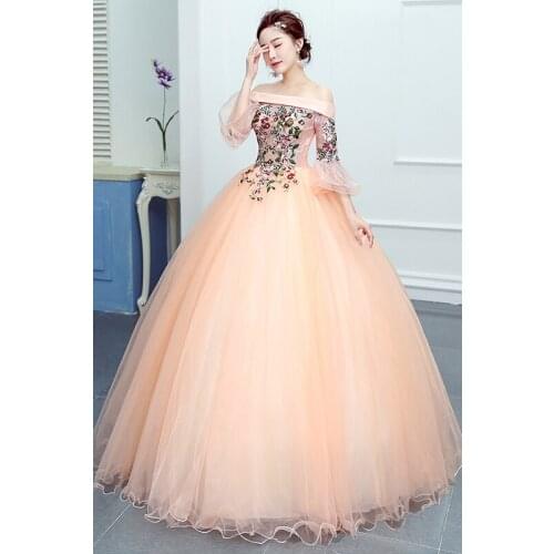 Slash collar embroidery ball gown lovely gown Sissi princess dress Victorian /Marie/can customs making/design welcome