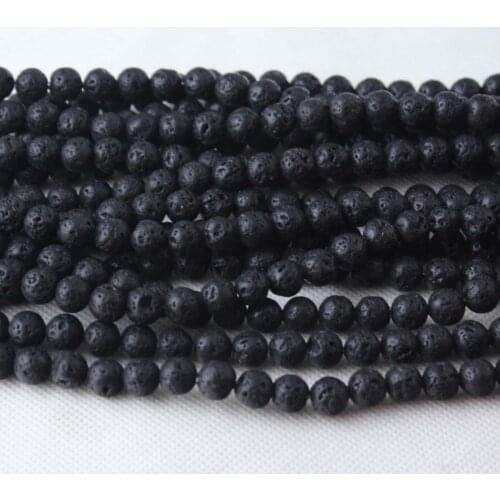 STENYA 6mm Gem natural stone beads volcanic round shape black lava necklace ends earrings men bracelet jewelry findings diy kit