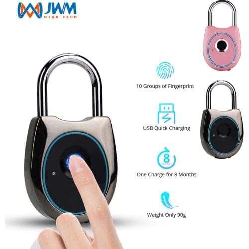 JWM Fingerprint Lock Smart Door Padlock lock Anti-Theft Keyless Electric Padlock Security USB Rechargeable Luggage Lock