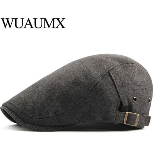 Wuaumx Unisex Berets Hats For Men Women Solid Color Herringbone Caps Newsboy Cap Cabbie Ivy Flat Hat Adjustable Drop Shipping