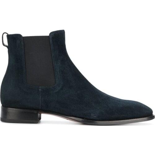 Handmade Vintage British New Men Boot Genuine Leather Tooling Boots England Chelsea Boots Casual Wedding Dress Casual Shoes Blue