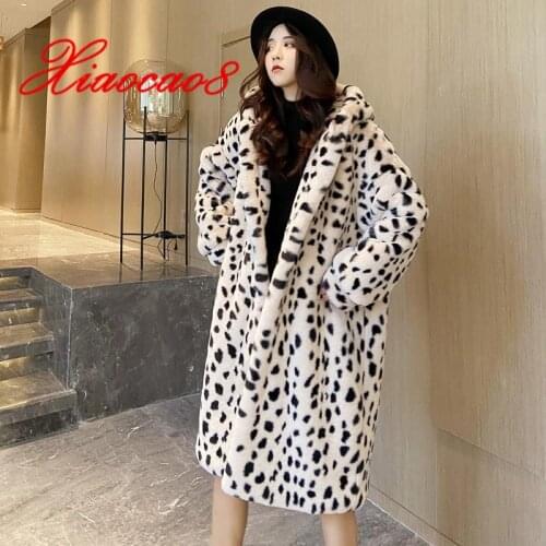 2020 Winter Casual Warm Woman Parka Jacket Hooded Leopard Long Sleeve Parkas Women Luxury Faux Fur Coat Femme Fashion Overcoat