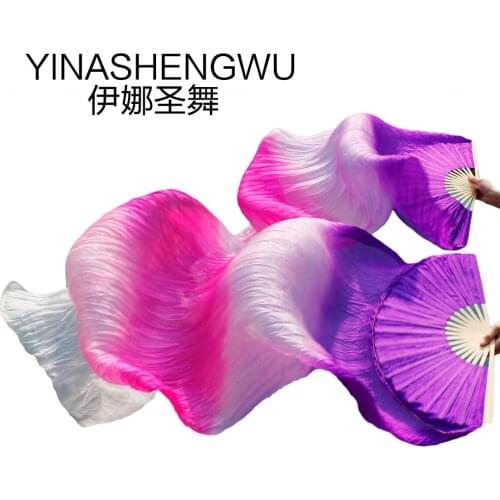 Stage Performance Dance Fans 100% Silk Veils Colored Women Belly Dance Fans Veils (2pcs) purple+light purple+rose+pink+white
