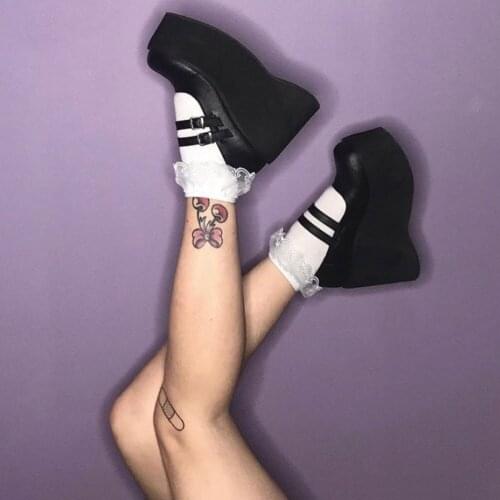 2021 New Brand Design Hot Sale Fashion Sweet Lolita Gothic Lady Shoes Women Cute Lovely Buckles Wedges High Heels Black Pumps