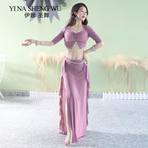 Summer Belly Dance Set Loose Water Yarn Top Long Skirt Practice Clothes Set Female Adult Elegant Profession Performance Clothing