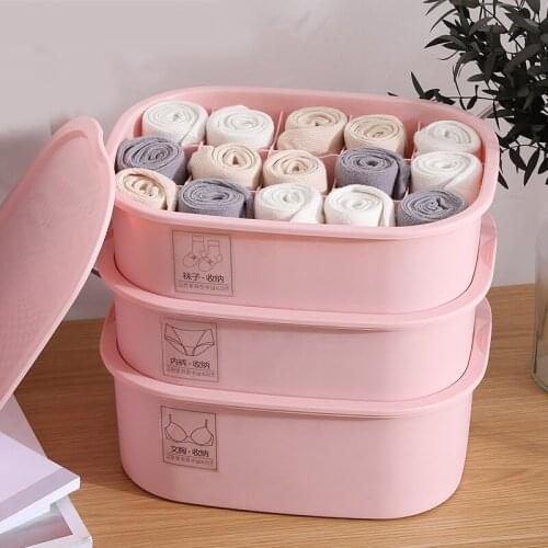 PP Storage Boxes Underwear Closet Drawer Divider Lidded Closet Organizer Storage Box For Ties Socks Bra Bedroom