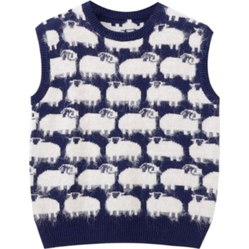 Winter Womens Vest Knit Sweater Lamb Round Neck Sleeveless Loose Fashion Casual Warm Knitted Vest