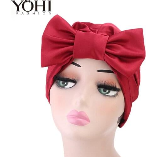 2018 New fashion Muslim India Women Large Bow Turban Hat Bonnet Chemo Hijab Beanie Cap Ladies Turban