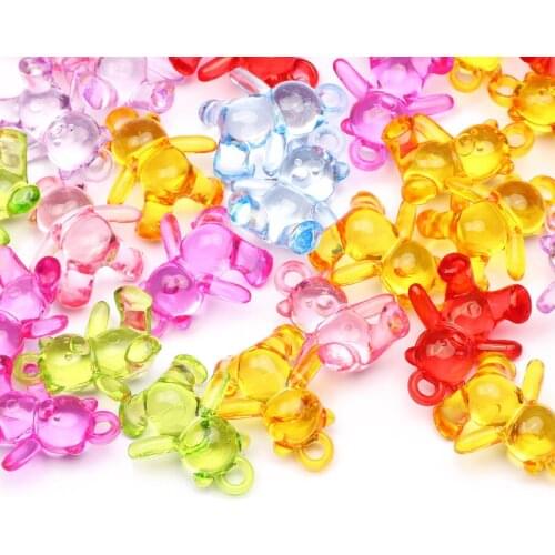 24x22mm Mixed Color 30pcs Cute Bear Pendant Transparent Loose Acrylic Beads For Jewelry Making DIY Necklace Bracelet Accessory