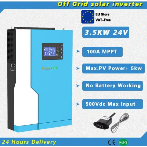 3500W 24V Hybrid Solar Inverter MPPT 100A Controller Pure Sine Wave With WIFI Monitor Work without Battery PV 120-500vdc