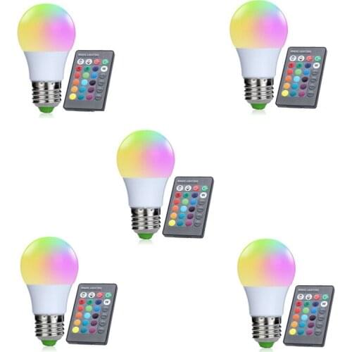5pcs/lot 3W RGBW Light Bulbs E27 LED Smart Bulbs A50 Colorful Infrared Sensor Dimmable Decorative Remote Controlled 85-265V