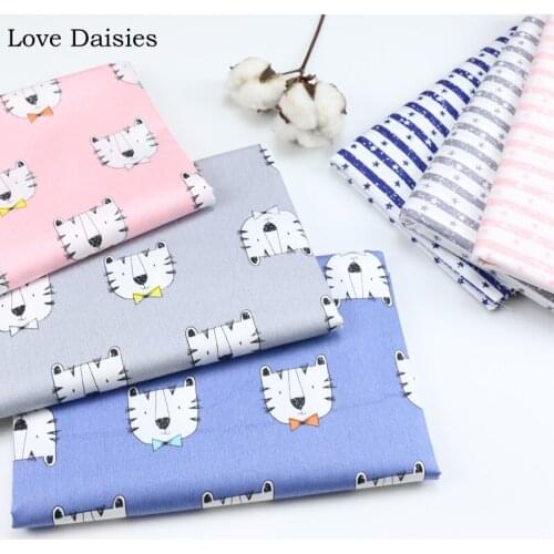 100% Cotton Twill Cartoon PINK GRAY BLUE Cat Bowknot Stripe Star Fabrics for Kids Bedding Sheet Cushion Apparel Patchwork Craft