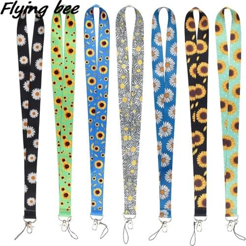 Flyingbee White Daisy Sunflower Hidden Disability Painting Art KeyChain Lanyard For USB Phone Key ID Card Creative Lanyard X1137