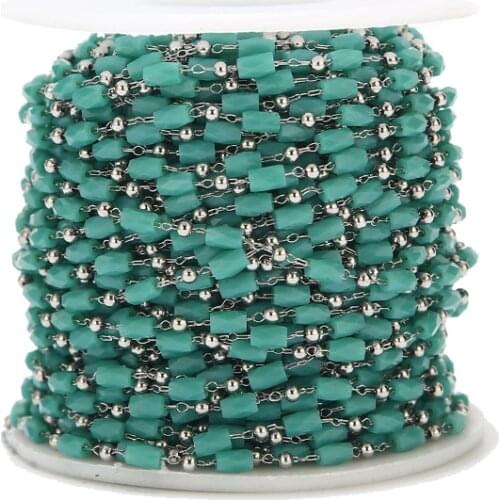 5 color Handmade Glass Beaded Chain stainless steel String Necklace Finding 3MM width