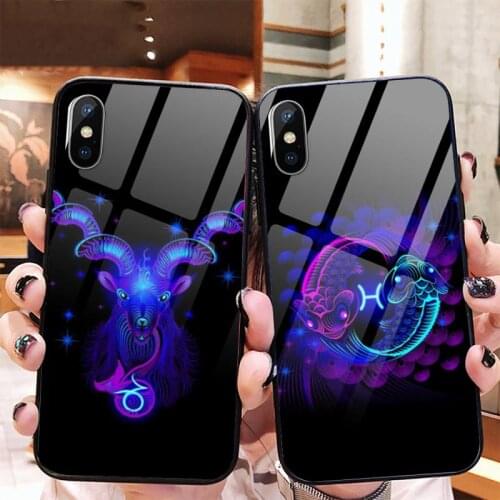 Zodiac Sign Phone Case Tempered glass For iphone 11 12 PRO MAX X XS XR 5C 6 6S 7 8 plus