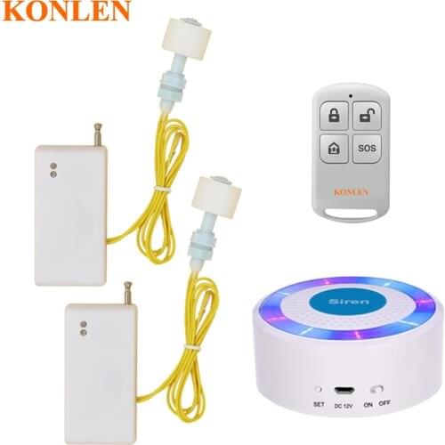 KONLEN Water level Sensor Liquid leak Detector Tank Overflow Leakage Detection Wireless Strobe Siren Home Security Alarm System