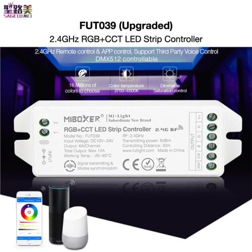 FUT039 (Upgraded) 2.4GHz RGB+CCT LED Strip Controller Smartphone APP / 2.4GHz RF / DMX512 Control Panel Control MiBOXER Mi-Light