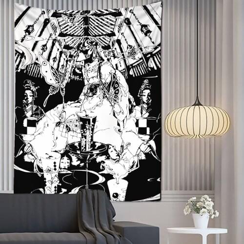 Black And White Tarot Card Tapestry Wall Hanging Witchcraft Woman Astrology Divination Bedspread Beach Mat Wall Cloth