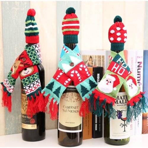 Hot Christmas Wine Bottle Cover Clothes Xmas bottle Hat Cap Scarf Covering Christmas Party Supplies Funny Table Decoration