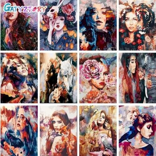 GATYZTORY Painting By Numbers Beauty With Animals Acrylic Paints Picture Canvas Coloring Home Decor Framed 60x75cm