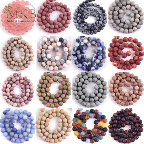 Natural Stone Dull Polish Matte Pink Zebra Jaspers Line Stone Round Beads For Jewelry Making DIY Bracelets Pick 19 Styles 15"