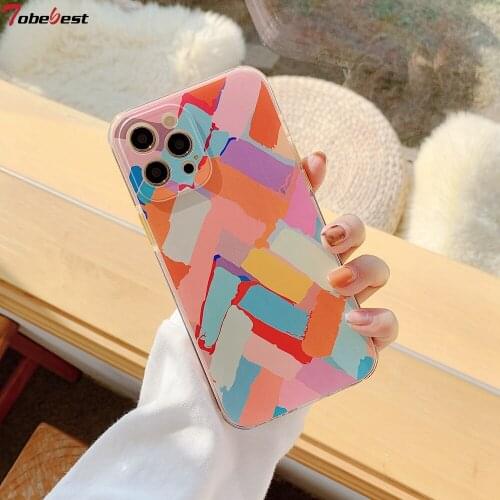 Tobebest Color Graffiti Chalk Phone Case For iPhone 12 Pro Max 11 Pro Max XS X XR 8 Plus 12Mini Pink Purple Blue Soft Back Cover