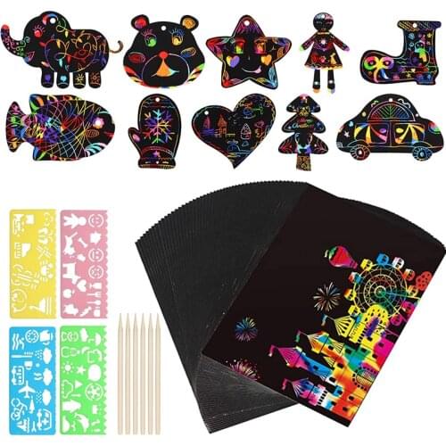 Scratch Paper Art Set Rainbow Magic Scratch Off Crafts Supplies Kits for Children Kids Girls Boys Birthday Game Party Favor Gift