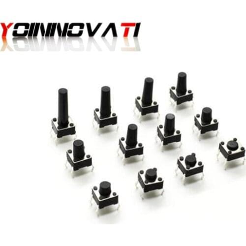 7 Values 70pcs 6X6x4.3/5/6/7/8/9/10mm Tact Switch Tactile Push Button Switch Kit Sets DIP 4P Micro Switch High Quality
