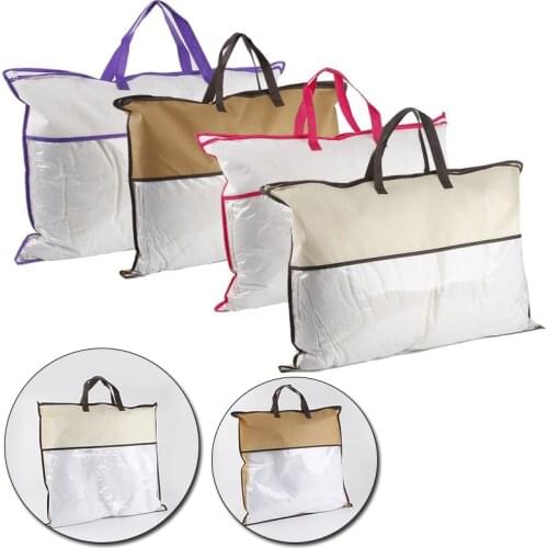 Non-Woven Portable Clothes Storage Tote Bag Organizer Pillow Blanket Bags With Zip Sealing Tote For Closet Home Travel Organizer