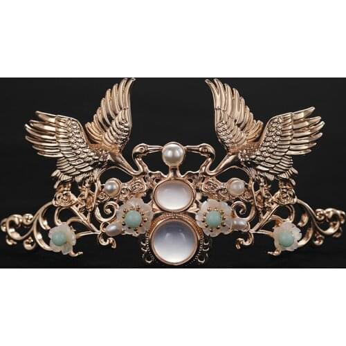 2021 New Ancient Style Flying Crane Hair Crown Hairpin Headdress Bird Tiaras Hair Jewelry Classical Hanfu Hair Accessories