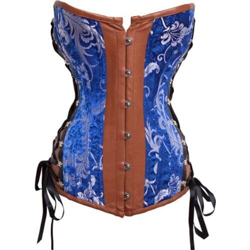 New Leather Steel Boned Floral Corset Waist Trainer Corsets Steampunk Gothic Corselet Overbust Body Shaper Bustiers Corsets