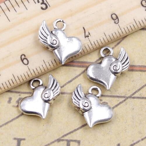 10pcs Charms Fly Heart 14x14mm Tibetan Silver Color Pendants Antique Jewelry Making DIY Handmade Craft Pendant