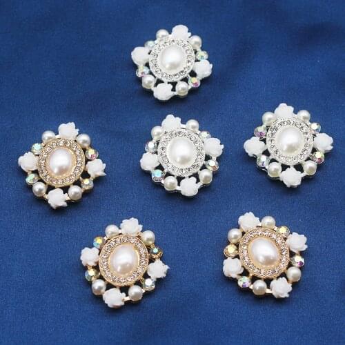 NEW 5pcs 29*31mm Flower Shape Pearl rhinestone Buttons Clothing Coat Sweater Snap Buttons Decorative