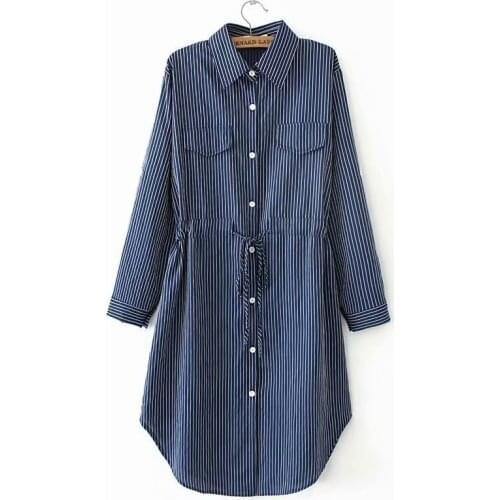 Plus Size 2XL-4XL Womens Long Sleeved Spring Autumn Midi Dresses Turn Down Collar OL A-line Officewear Dresses Vintage Vestidos