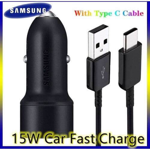 Samsung 15W Original Dual Fast Car Charger 2A Type C Cable For Galaxy S10 Plus S20+ S8 Plus A70 Note10+ S9 S8 S21 W21 A51