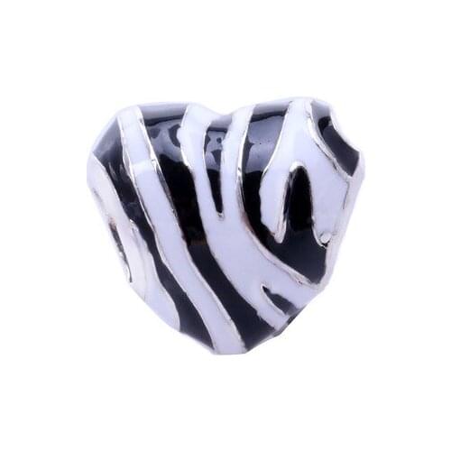 DoDoFly Genuine 925 sterling silver Enamel zebra stripe heart-shaped epoxy Charm fit original bracelet DIY Jewelry