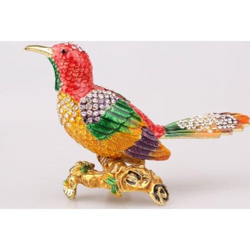 Vintage Style Hand Painted Bird Faberge Rhinestone Jewerly Trinket Box Bird Jewelry Trinket Keepsake